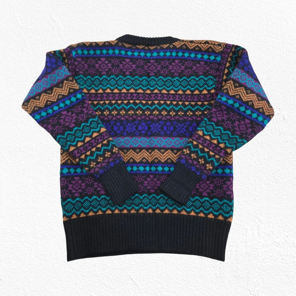 Vintage 90s Meister Fair Isle Geometric Wool Ski Pullover Sweater Size Small